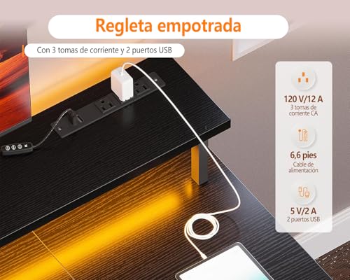FL FASHION LEADER Escritorio Gamer, Escritorio para Computadora,Escritorio de Oficina en Casa, Escritorio para Viene con Regleta, Regleta de luz y Soporte para Monitor, 140cm Negro