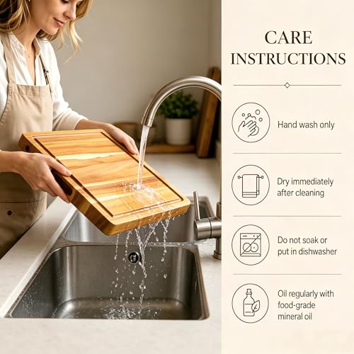Tabla para Picar Cocina de Madera de Acacia 42 × 33 × 2.5 cm,ideal para carne, verduras, quesos y charcutería, reversible con canal para jugos