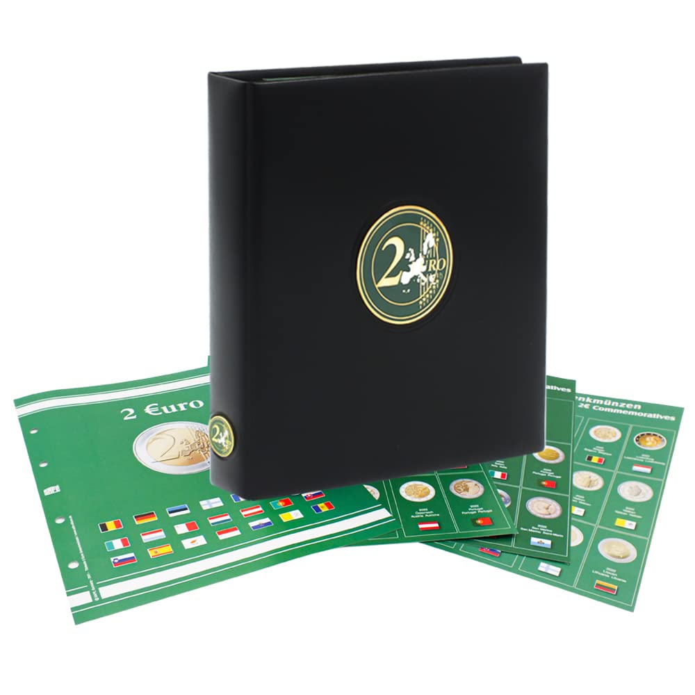 SAFE B2 Band Premium 2 Euro Coin Album with 2 Coin Sheets, 2 Colored Illustration Pages, Flag Set & Year Dates Set, Gift Slipcase