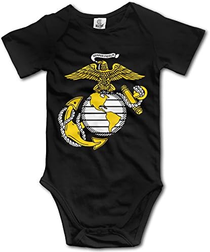 YONLY Baby Boys USMC Marine Corps Logo Short Sleeve Bodysuits 6 M Black