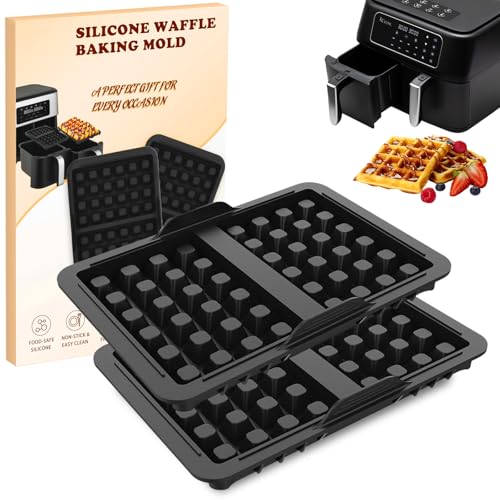 Airfryer Zubehör Waffeleinsatz Für Ninja Heißluftfritteuse Zubehör, Kompatibel Mit Ninja Af400Eu, Af300Eu, Sl400Eu, Sl451Eu Und Af500Eu Doppelt Backschaleneinsatz, 2 Stück Silikon Belgische Waffelform