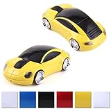 HDE 2.4GHz Sports Car Shape Wireless Ergonomic Optical Mouse with Adjustable DPI (Spider Yellow)