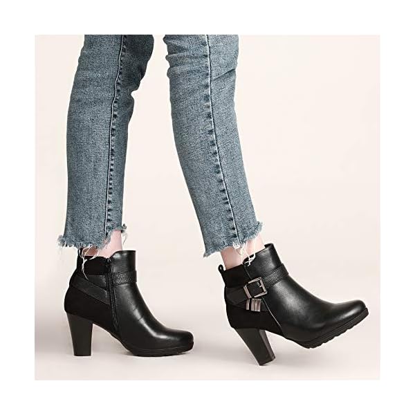 Mysoft Women's Ankle Boots – Chunky Stacked Heel, Zipper Booties, Waterproof PU, Wide Sizes Available, Brown, Size 6