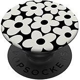 Cute Black White Aesthetic Flowers Floral Retro Daisy Women PopSockets Adhesive PopGrip