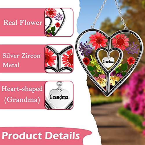 KY&BOSAM Suncatcher Stained Glass Grandma Heart Gifts for Women Mother
