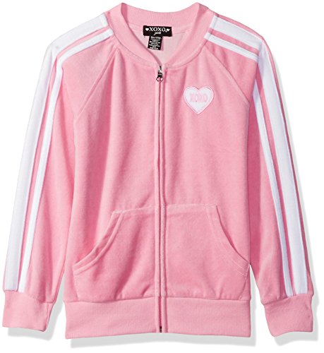 XOXO Big Girls' Velour Zip Front Jacket, Candy Pink, 7/8