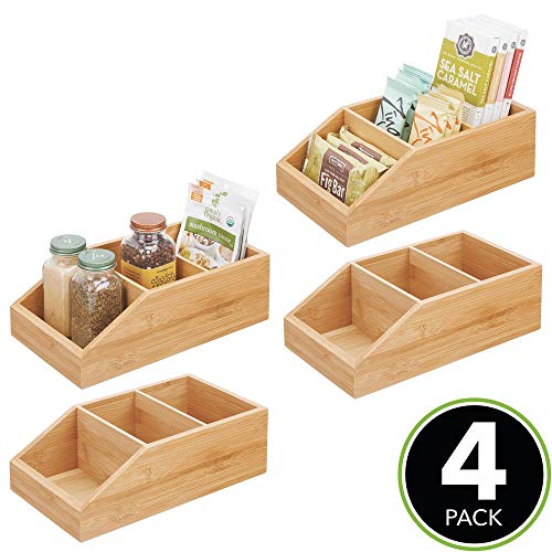 mDesign Bamboo Wood Food Storage Bin with Divided 3 Compartments and