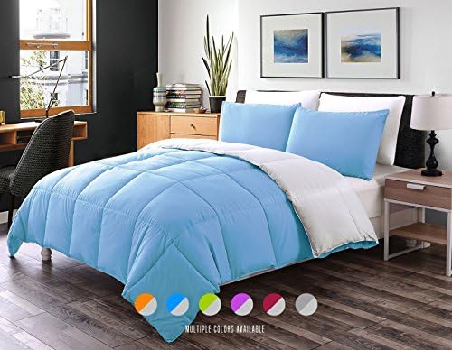 Luxe Bedding 3-PCS Reversible Down Alternative Quilted Duvet / Comforter Set - All Season Hotel Quality (Full/Queen, Blue / Gray)