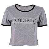 Beautygirl Women Casual Short Sleeve Crop Top Letter Printed T-Shirt