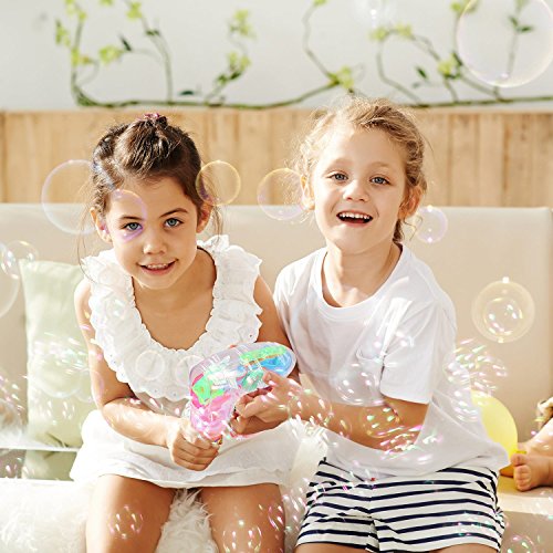 Bdwing Bubble Gun Shooter Regular Transparent Bubble Blower Machine | Toy Bubble Blaster for Kids, Parties, Etc. - with LED Flashing Lights, Extra Refill Bottle, Sound-Free