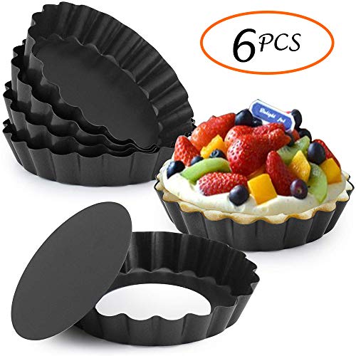 Gutsdoor Mini Tart Pan 4 Inch with Removable Bottom Quiche Pan Nonstick Round Quiche Pie Pan Set of 6 (4 Inch)