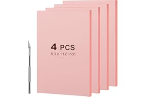 LOYORTY 4PCS Linoleum Blocks for Printmaking with 1PCS Carving Knifes, 8.3 x 11.8 Inch Large Rubber Linocut Block, Pink Carving Blocks for Stamp Maker, Printmaking & More Crafts