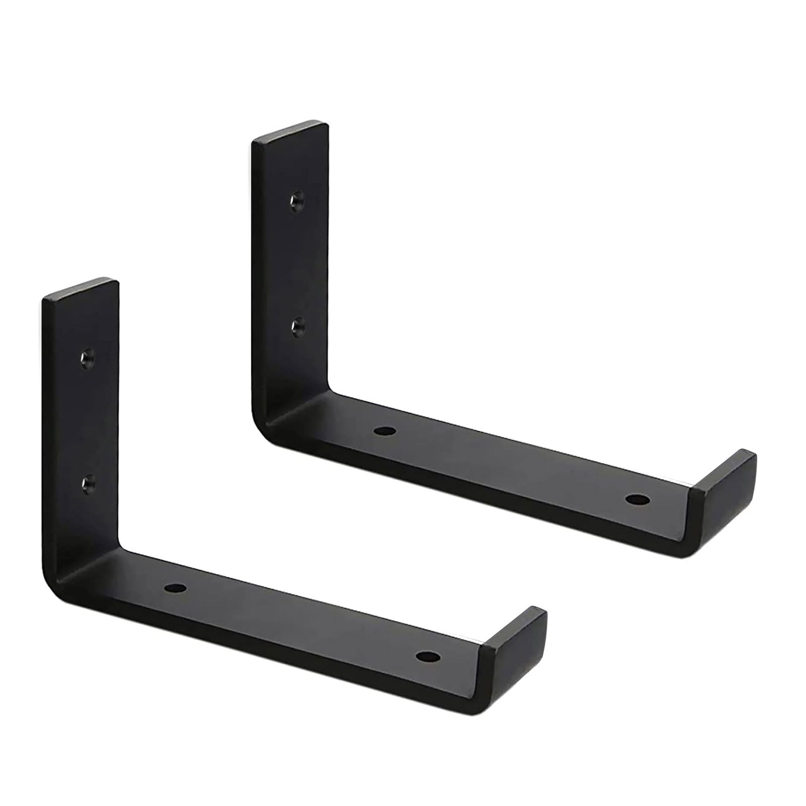 MLOQI 2 Pack Scaffold Board Shelf Brackets with Lips, 5mm Thick Heavy Duty L Wall Brackets for Shelves, Black Industrial Shelves Support (6"x4"/15cm x 10cm) — image 1