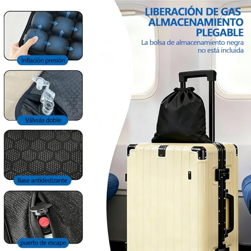 Air Cojin de Viaje,Cojín Asiento Aire Portátil ,Asiento Viaje Presión Alivio con Firmeza Ajustable,Diseñado para la Zona Del Coxis,Alivia la Ciática,Apto para Su Uso en Coches,Oficinas y Hogares