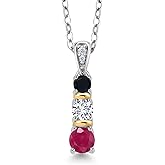 Gem Stone King 925 Silver and 10K Yellow Gold Round Red Ruby White Lab Grown Diamond and Black Onyx Pendant Necklace For Women (0.62 Cttw, Gemstone July Birthstone, with 18 Inch Chain)