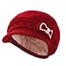 Surblue Lady Crystal Bow Warm Cabled Angora Knit Winter Beanie Crochet Beret Hats Newsboy Caps,Red,One Size