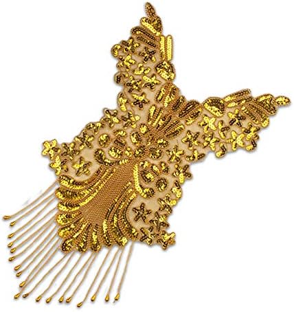 1pcs Craft Gold Collar Venise Sequin Floral Embroidered Applique Trim Decorated Lace Neckline Collar Sewing Accessories (Gold C)