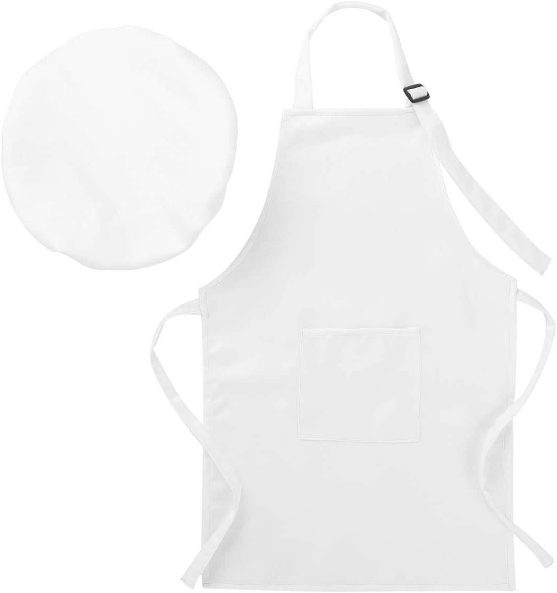 inlzdz Kids Children Chef Kitchen Apron Hat Outfit Adjustable Bib Artist Apron for Cooking Baking Painting Training Crafting Wear White 2-4 Years - Image 4