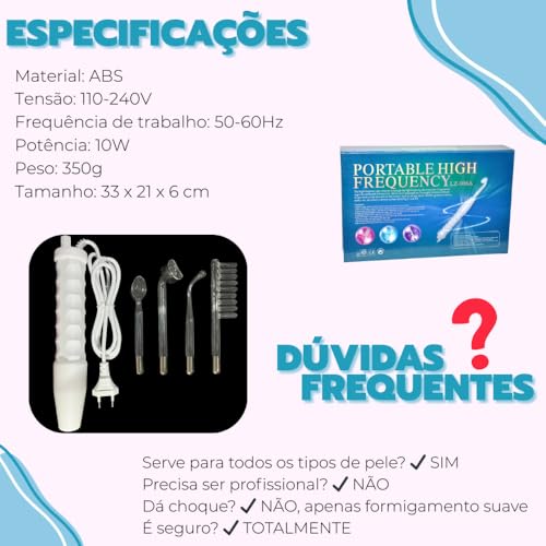 Aparelho de Alta Frequência Portátil Bivolt (110v/220v) com 4 Eletrodos – Facial e Capilar – Estética Profissional para Tratamentos de Pele e Cabelos
