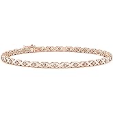 Angara Round Diamond 'X' Motif Stackable Bracelet in 14K Solid Gold | Natural Diamond Stackable Bracelet for Women | April Birthstone Women's Jewellery Gift