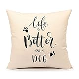 Life is Better with a Dog Throw Pillow Case Cushion Cover Decorative Cotton Linen 18
