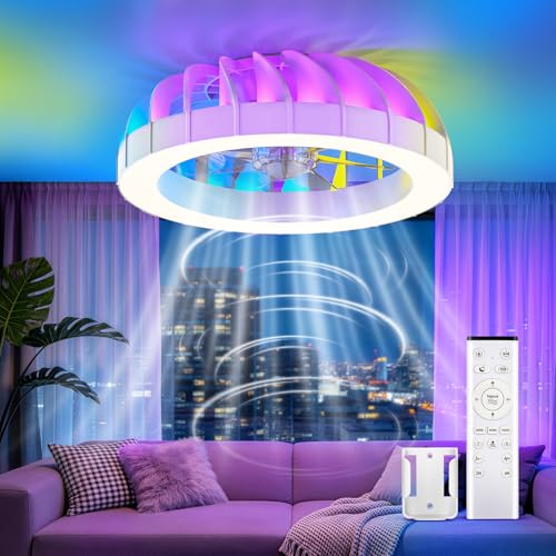 GLOFAN 46cm Ceiling Fan with Light and Remote Control, 6 Speed Silent Chandelier with Ceiling Fan, Timer, 3000k-6500k & RGB Ceiling Light Fan for Bedroom Living Room