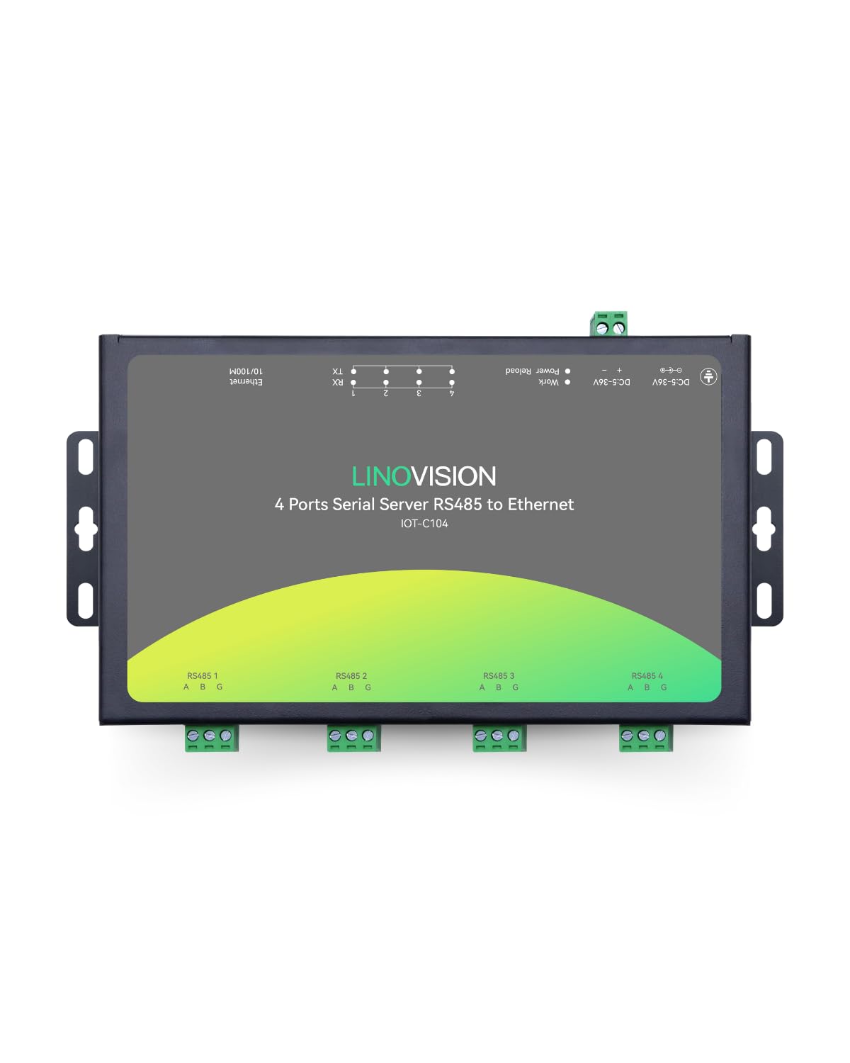 LINOVISION 4-Port RS485 to Ethernet Converter, Modbus RTU/TCP Gateway, Edge Computing, Industrial-Grade, Wall-Mountable, Part# IOT-C104