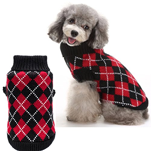 KOOLTAIL Christmas Dog Argyle Sweater Crochet Knitted for Doggie Puppy Cat