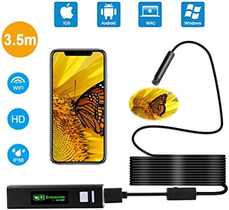 Wireless Endoscope Android,iPhone USB Endoscope Camera 2.0 Megapixels HD with 8 LED Adjustable Lights,Semi-Rigid Flexible Endoscope,IP68 Waterproof Endoscope for Samsung,Iphone,PC,Tablet,Mac