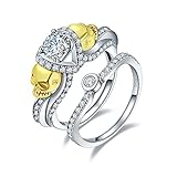 Bonlavie Ladies Round White CZ 925 Solid Sterling Silver Wedding Band Engagement Ring Set Size 7