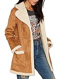Gameyly Women's Faux Suede Shearling Long Coat Outfit