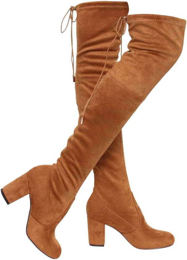Women's Thigh High Boots Stretchy Over The Knee Chunky Block Heel Boots