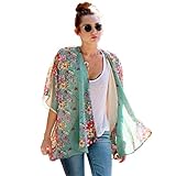 Beautyvan Women Sweater Coat, Women Boho Floral Printed Chiffon Shawl Kimono Cardigan Tops (M, Blue)