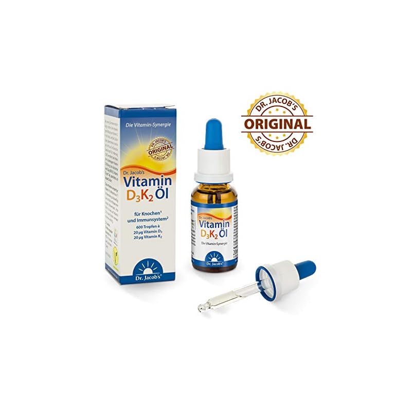 Dr. Jacob's Vitamin D3K2 Öl 20 ml I Nahrungsergänzung für Knochen¹ und