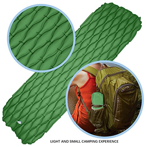WDLHQC Ultralight Air Sleeping Pad，Inflatable Camping Mat for Backpacking,Camping and Traveling - Waterproof Fabric Comfortable & Lightweight Air Cells Design - Green - Thumbnail 4