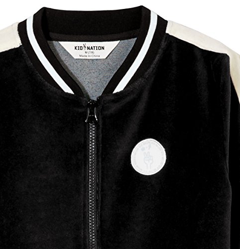 Kid Nation Kid's Velour Varsity Zip Front Jacket for Boys and Girls L Black - Thumbnail 4