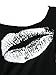 Choies Women's Cotton Black Red Lip Print One Shoulder Long Sleeve Loose Blouse