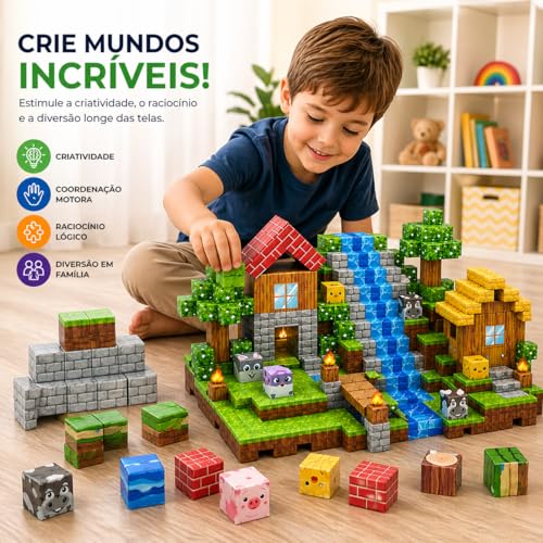 Blocos de Montar Magnéticos 72 Peças Infantil – Kit Construção Criativa 3D Educativo, Estimula Coordenação, Imaginação e Raciocínio – Brinquedo Interativo para Crianças