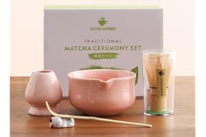 Ochcahser Matcha Set, Pink Ceramic Matcha Kit Includes Matcha Bowl, Matcha Whisk Holder (chasen), Bamboo Matcha Whisk, Bamboo Scoop and Scoop Stand, Japanese Tea Set for Women