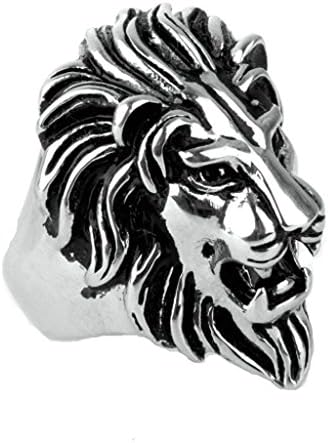 Aokarry Jewelry Men Stainless Steel Ring Promise Polished Lion Head Rings Silver