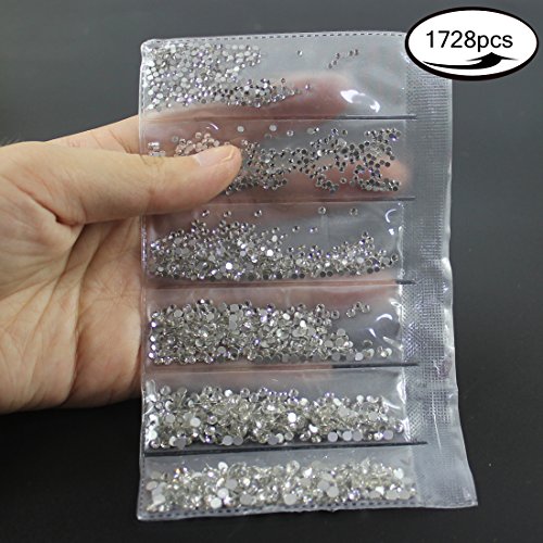 1728pcs Nail Art Rhinestones Clear Nail Crystal Flat Back Circular Glass Studs Stones for 3D Nails Art Decorations Manicure Tools（1.3mm, 1.5mm, 1.8mm, 2.0mm, 2.4mm, 2.8mm, (Crystal Clear) - Thumbnail 5