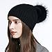 YINONIY Women's Slouchy Wool Knitted Pom Pom Beanie Cap Winter Crochet Cotton Hat Black