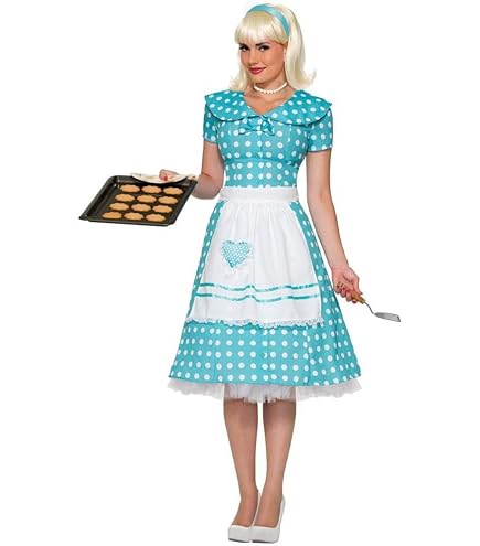 Gocos Adult Lucy Polka Dot Dress Women with Apron Halloween Cosplay Outfit (blue, XS) : Clothing, Shoes & Jewelry