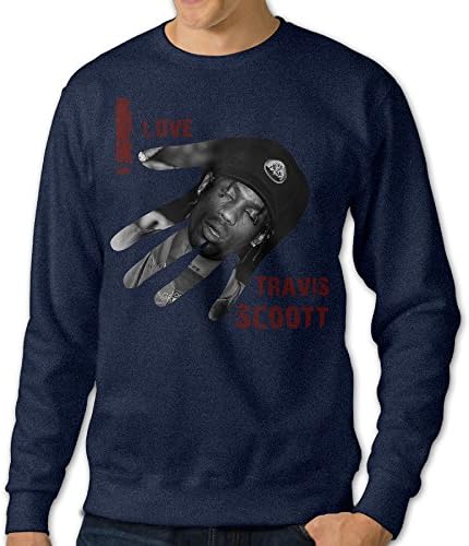Men's Travis Scott Round Collar Pullover Hoodie SweatshirtNavy Size XL