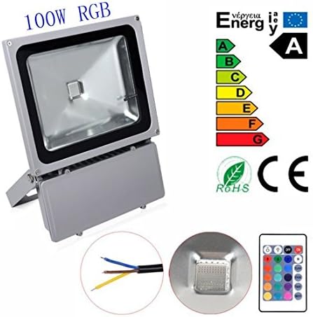 Flood Light 100W Waterproof RGB LED Flood Light Memory Function 16 Colors and 4 Modes Switchable for Outdoor, Advertising, Garden, LED Floodlight, Wall Washer Light, Home, Scenic Spot, Hotel