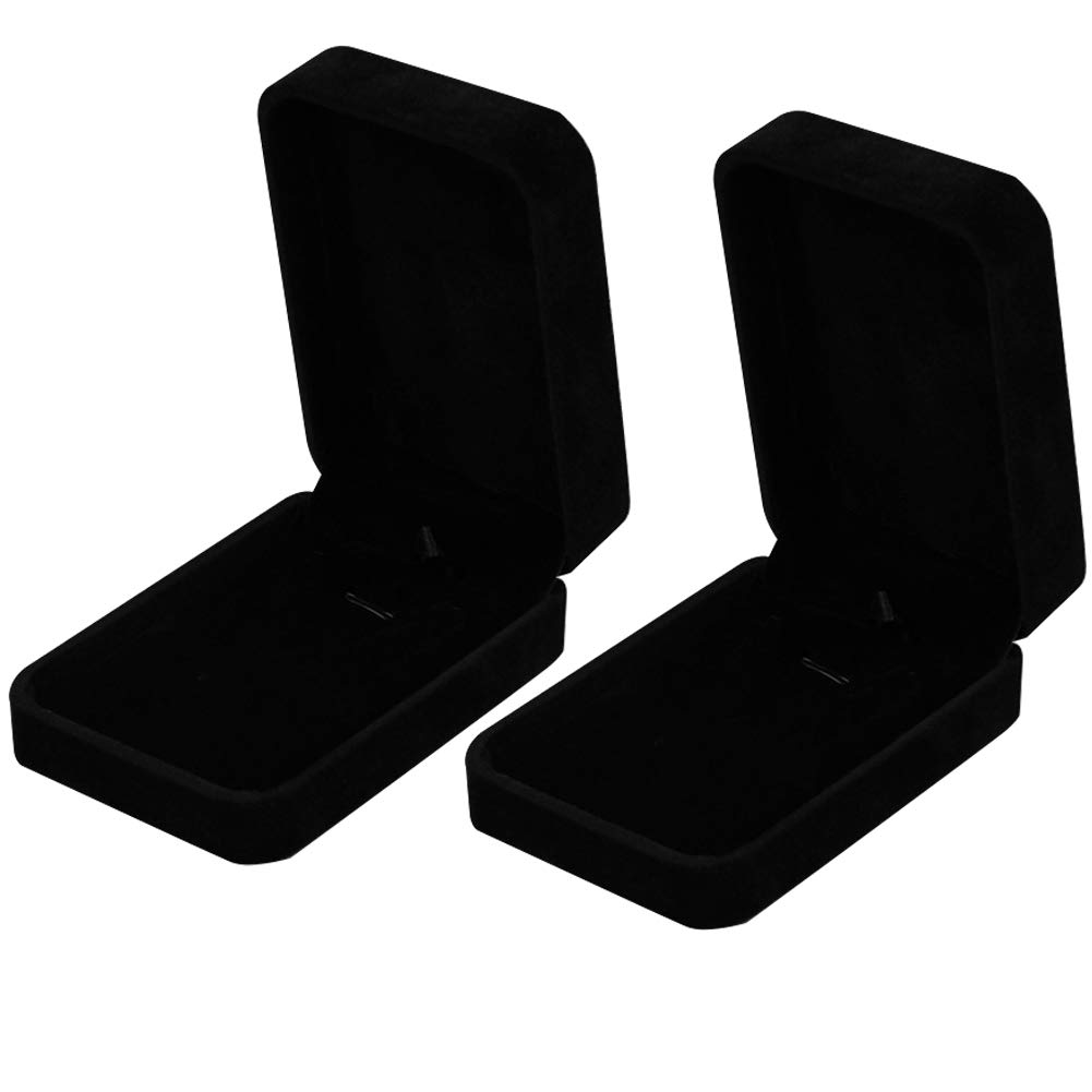 Zngou 2 PCS Necklace Box, Velvet Pendant Gift Box Long Chain Jewelry Display Boxes Black Necklace Case for Engagement Wedding Mothers Day Christmas Thanksgiving Birthday Women Girl Mom Gifts