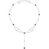 KINGWHYTE Pearl Necklaces for Women 925 Sterling Silver Y-Shaped Pendant Necklace Trendy Beaded Chain Wedding Dainty Pearl Strand Jewelry Gifts for Her