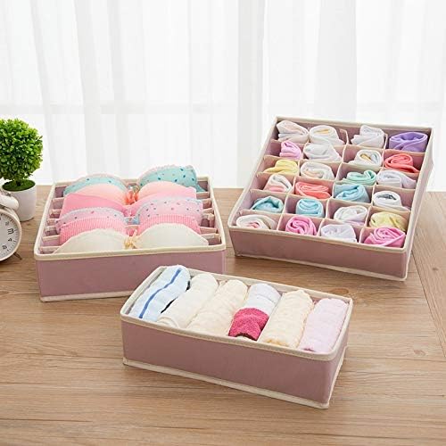 Nonwoven Boxes Drawer Foldable Divider Closet Box for Ties Socks Bra Underwear Clothes Organizer Grey Beige Lavender Almond Colour Set of 3 (Lavender)