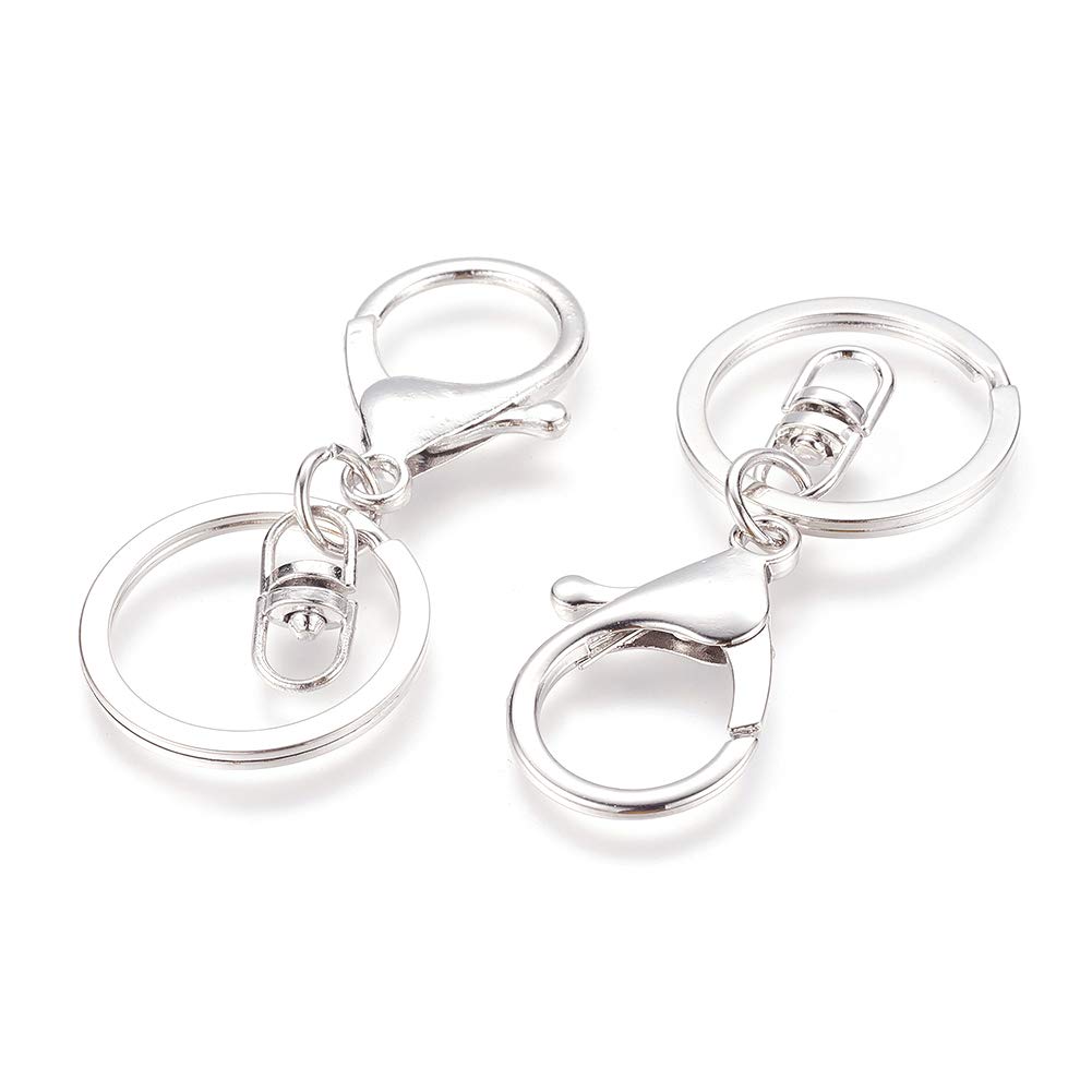 Cheriswelry 100pcs Bulk Keyring Clasps Lobster Claw Clasp Swivel Clasp Split Ring Snap Hook Keychain for Hanging Crafts Jewellery Making, Platinum