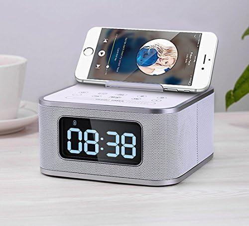 IRISTIME Bedside Mini Bluetooth Speaker Stereo FM Clock Radio USB Port Charging For phone/ tablet/ - white (S1-bt)